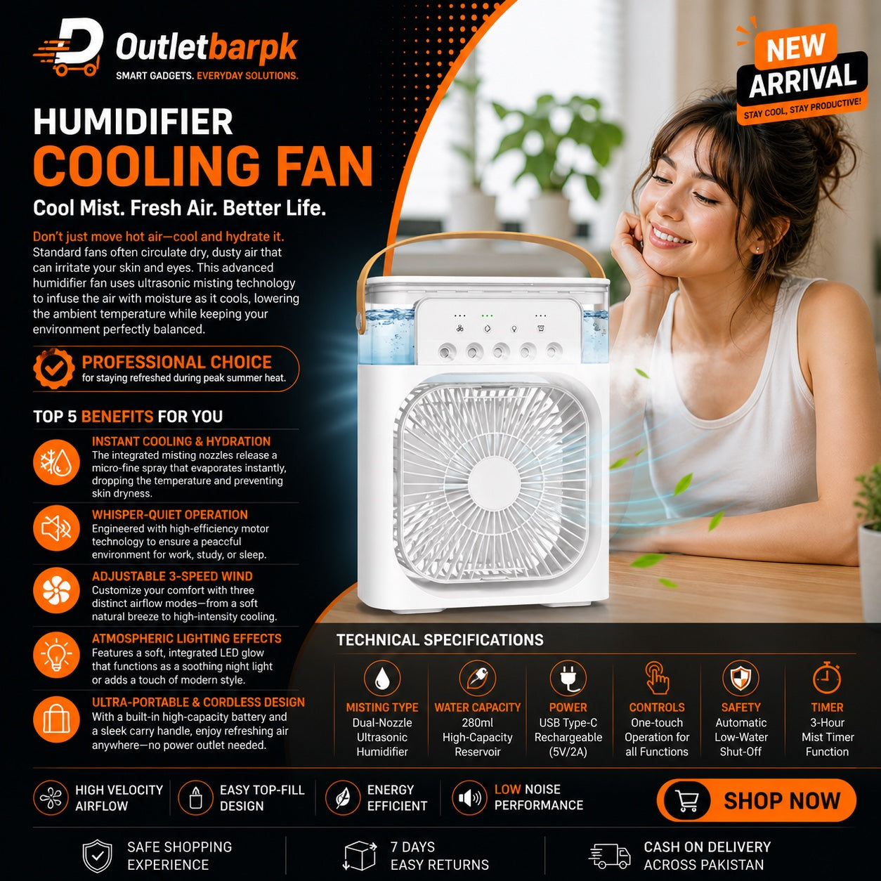 Hydrating Cooling Station – 2-in-1 Electric Humidifier Fan